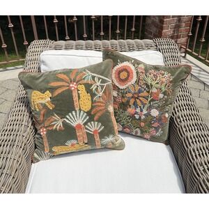 Surya Transitional (2) 18" X 18" Pillow COVERS animals Embroidered Cotton India